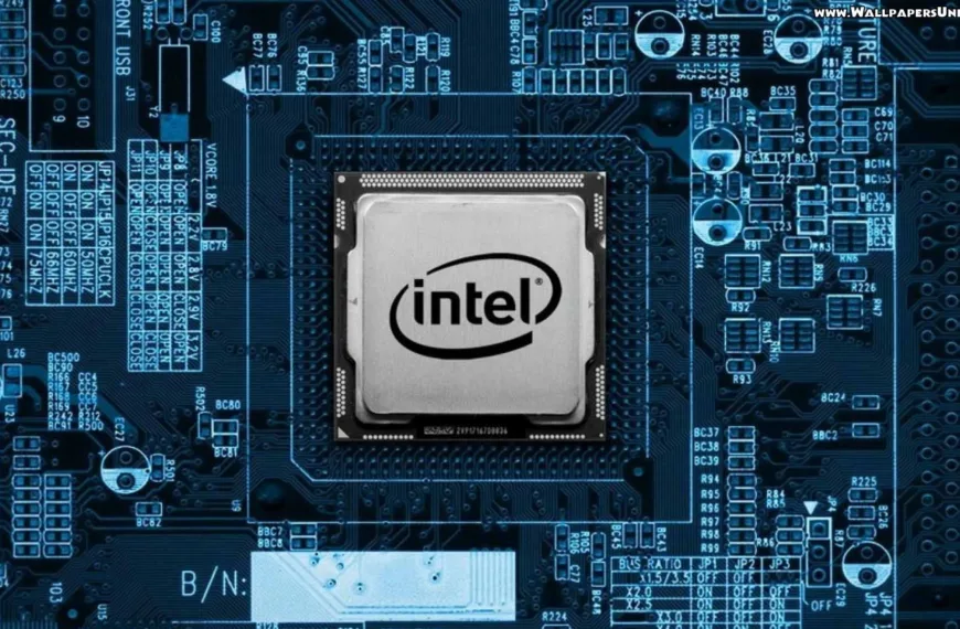 A close up of a intel chip mounted on motherboard