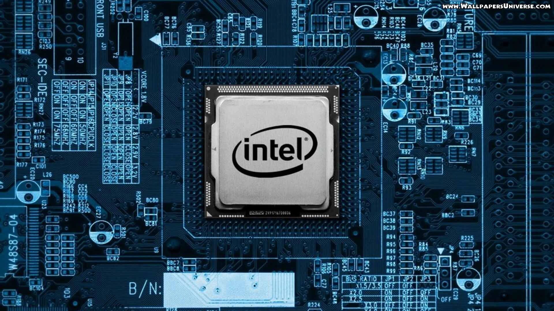 A close up of a intel chip mounted on motherboard